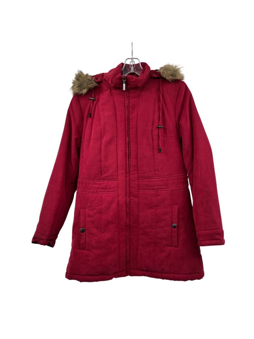 Breckinridge Womens Winter Coat Faux Fur Hood Burgundy/Multi Full Zip Small